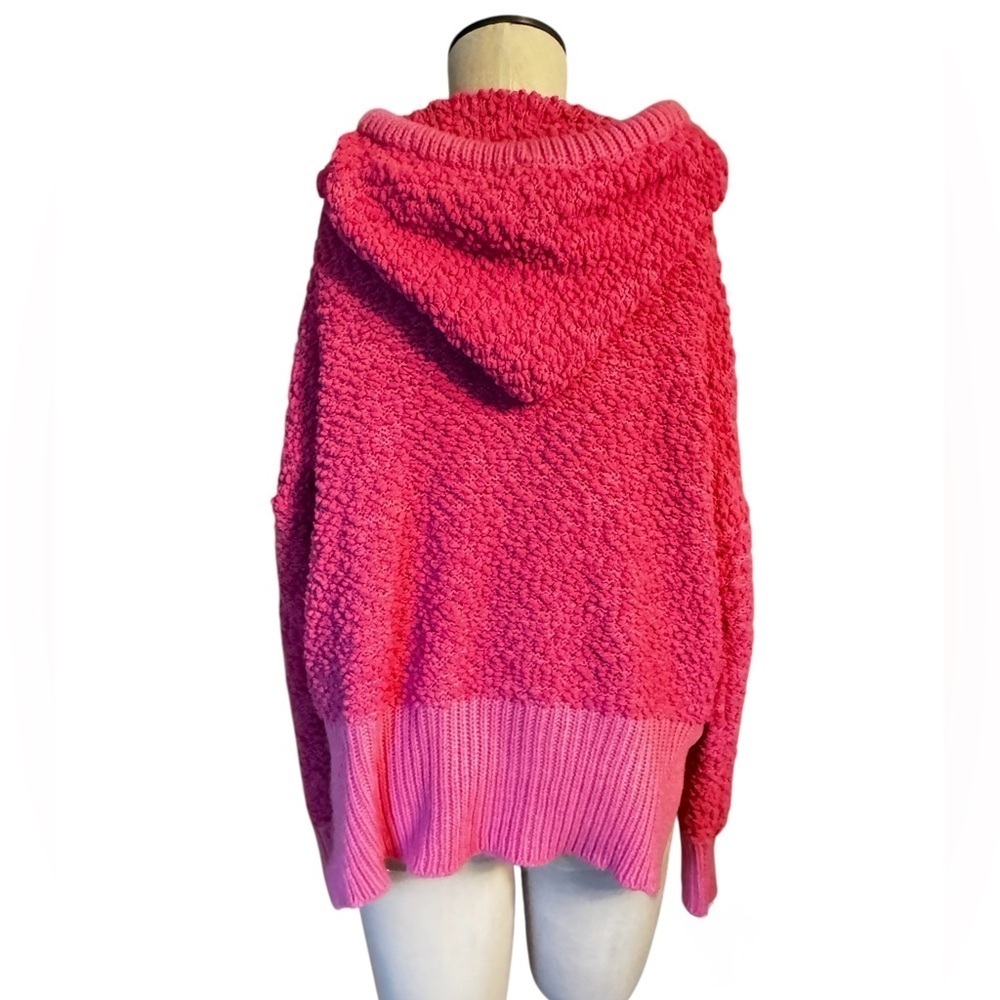 POL Women’s Rose Pink Popcorn Knit Slit Hooded Comfy Oversized Sweater Sz S - Picture 3 of 9